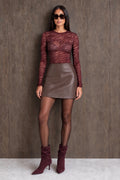 Wine Smoky Zebra Print Sheer Mesh Top