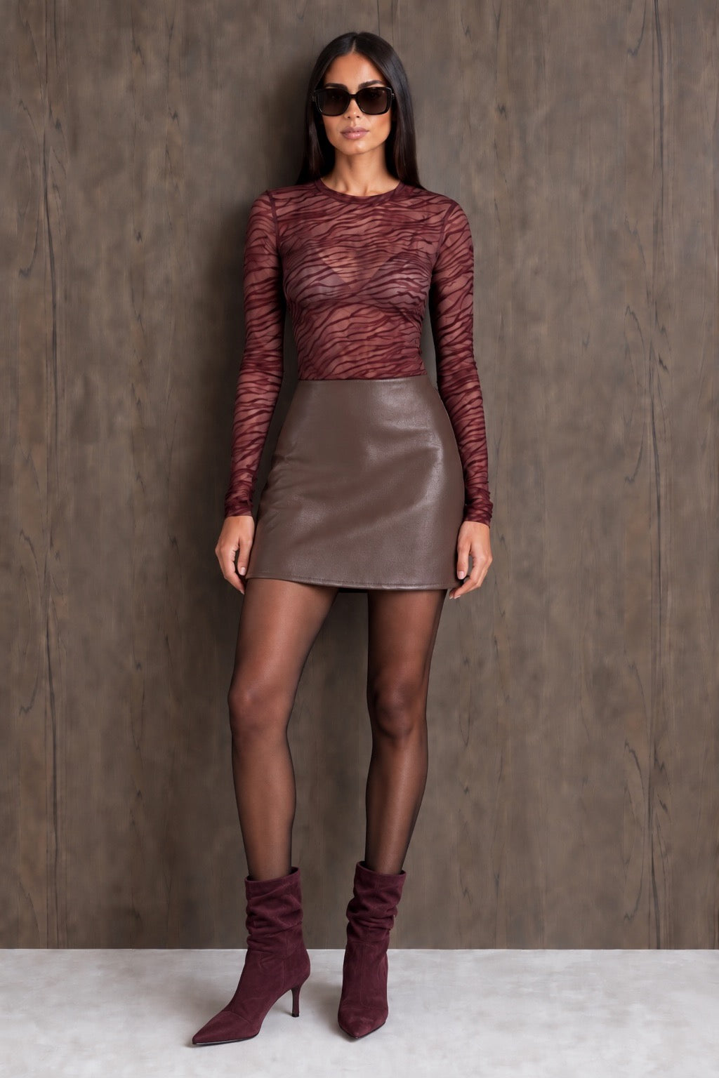 Chocolate Faux Leather A-Line Mini Skirt