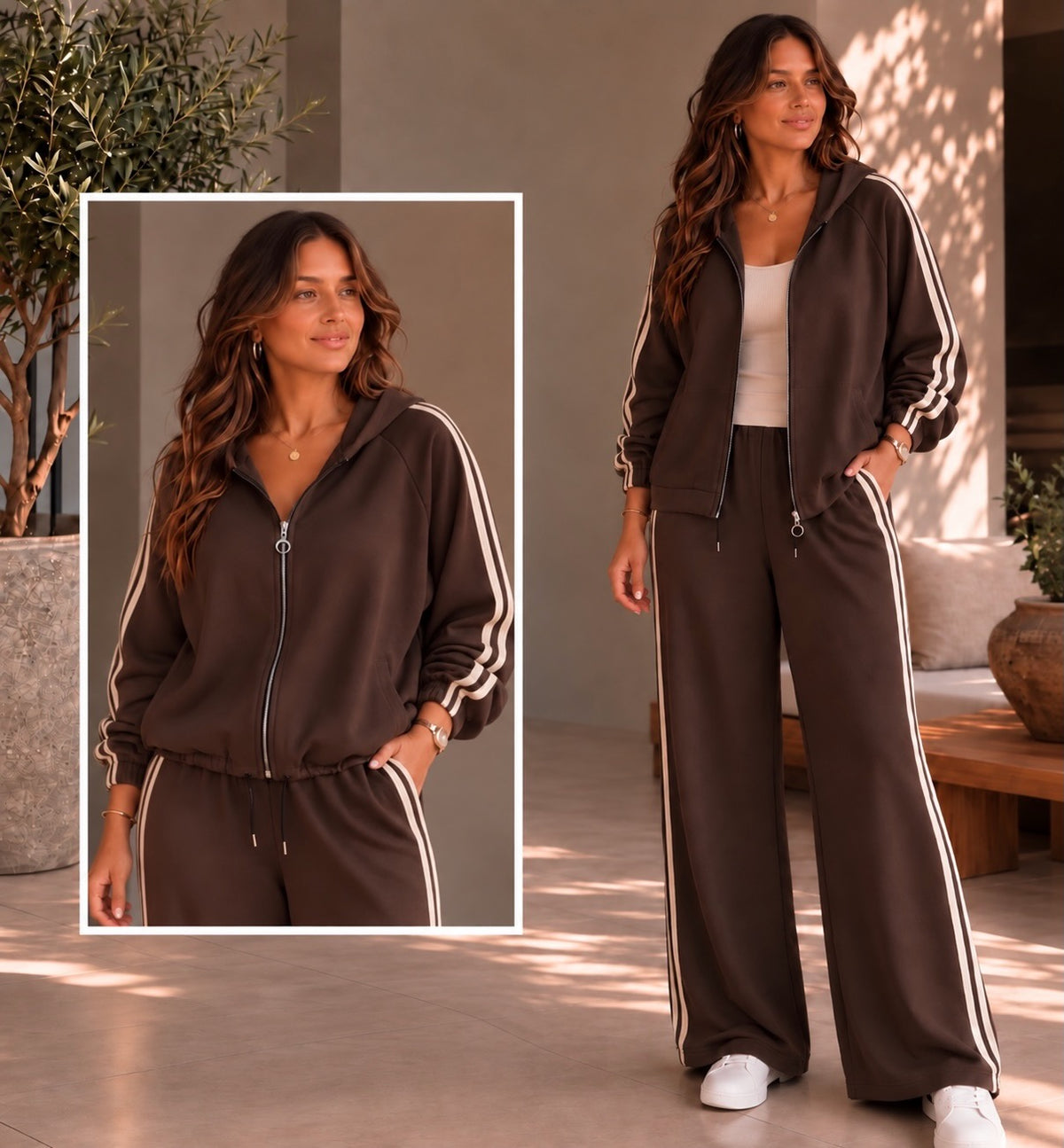 Curvy Chocolate Luxe Side Stripe Tracksuit (available in other colours)
