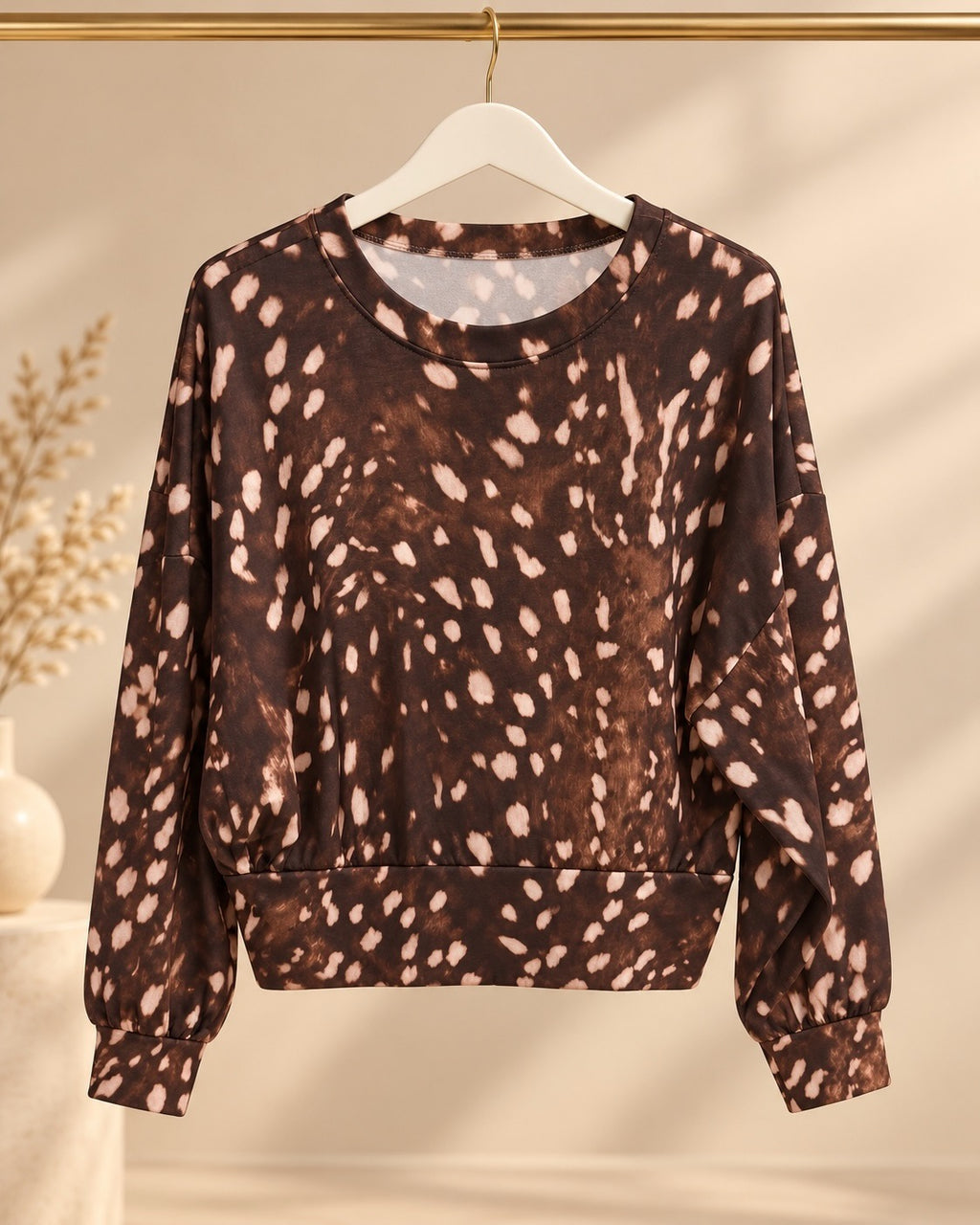Chocolate Bambi Print Fitted Cropped Sweatshirt