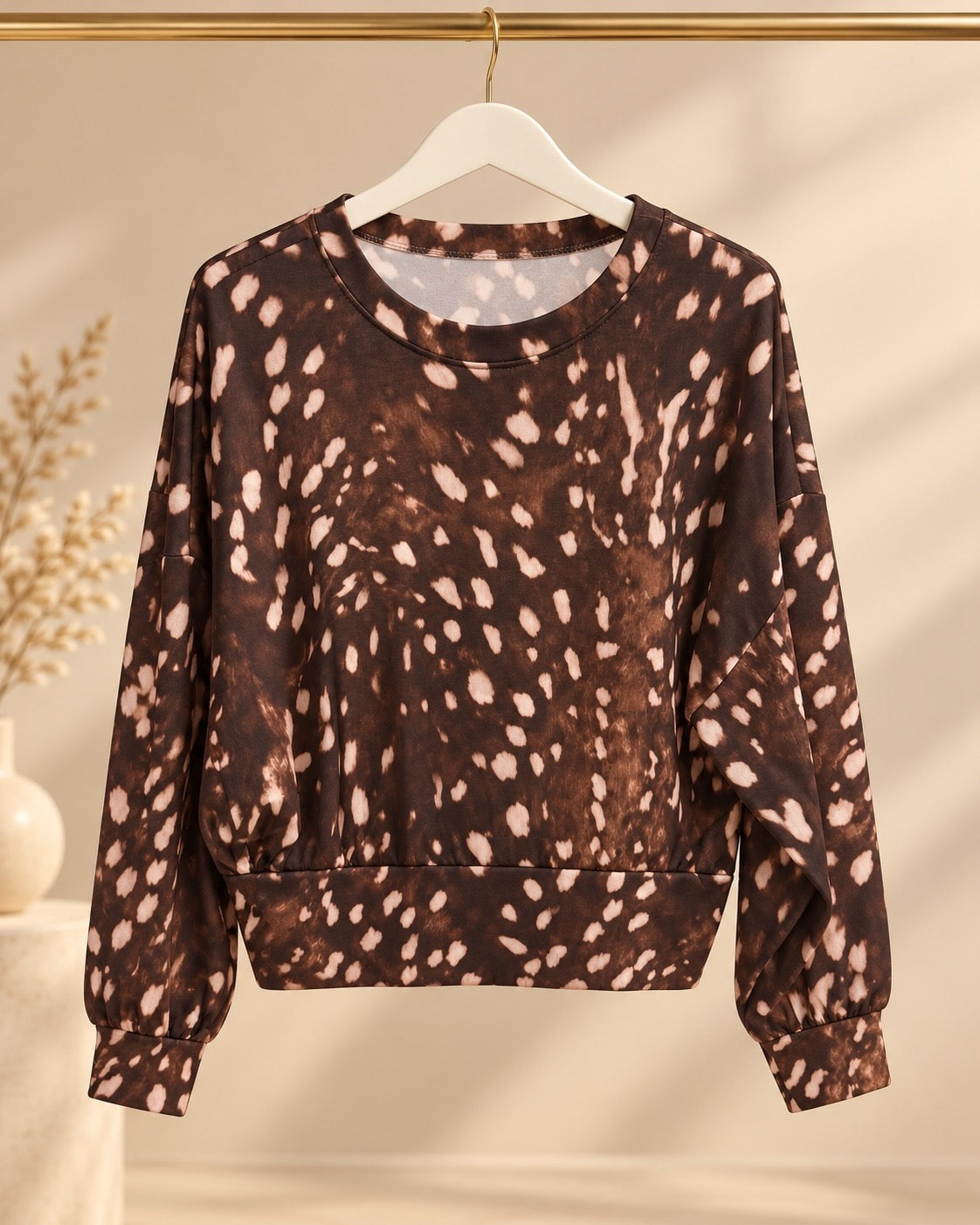 Chocolate Bambi Print Fitted Cropped Sweatshirt