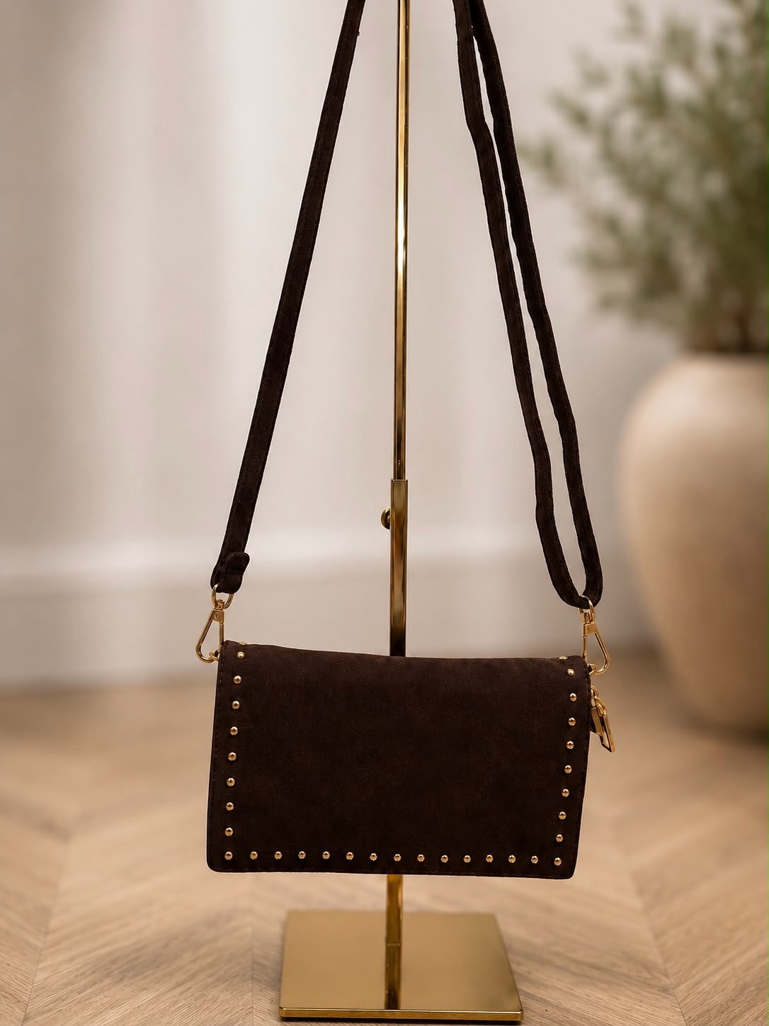 The Faux Suede Studded Envelope Crossbody Bag