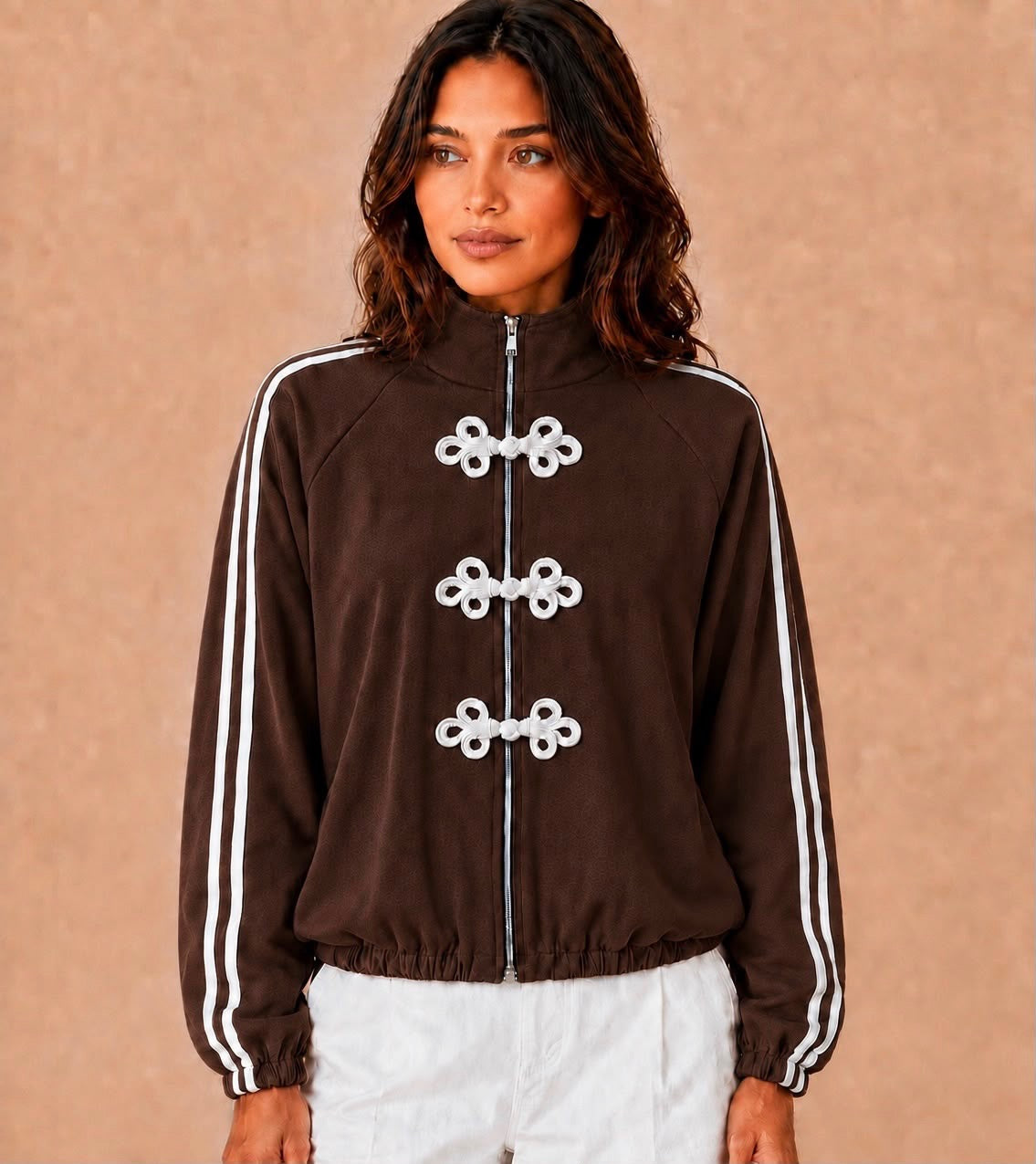 Braided Military Style Detail with Stripe Sleeve Jacket