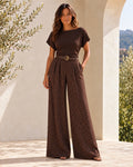 Chocolate Belted Jersey Feel Leopard Wide Leg Pants