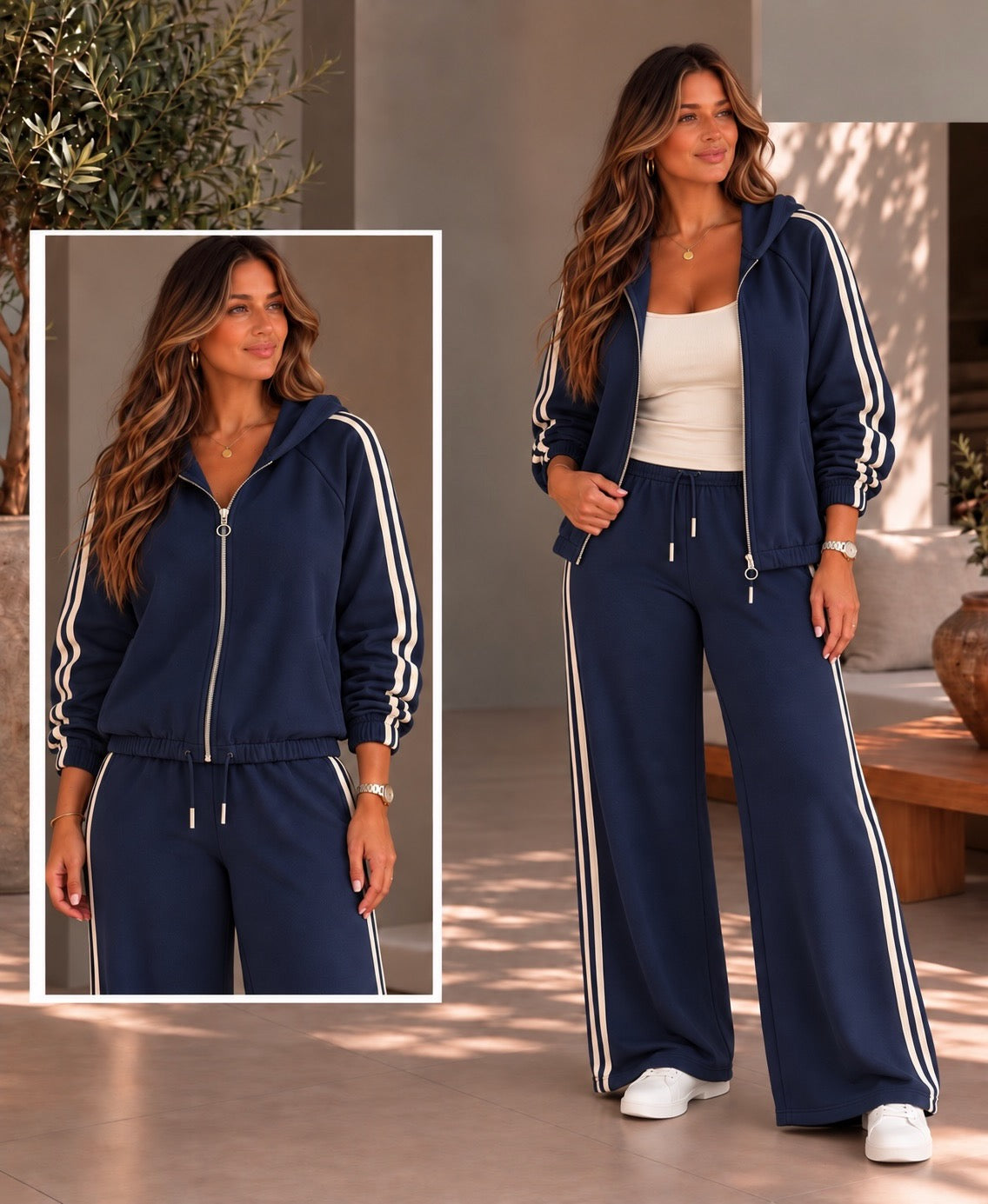 Curvy Navy Luxe Side Stripe Tracksuit (available in other colours)