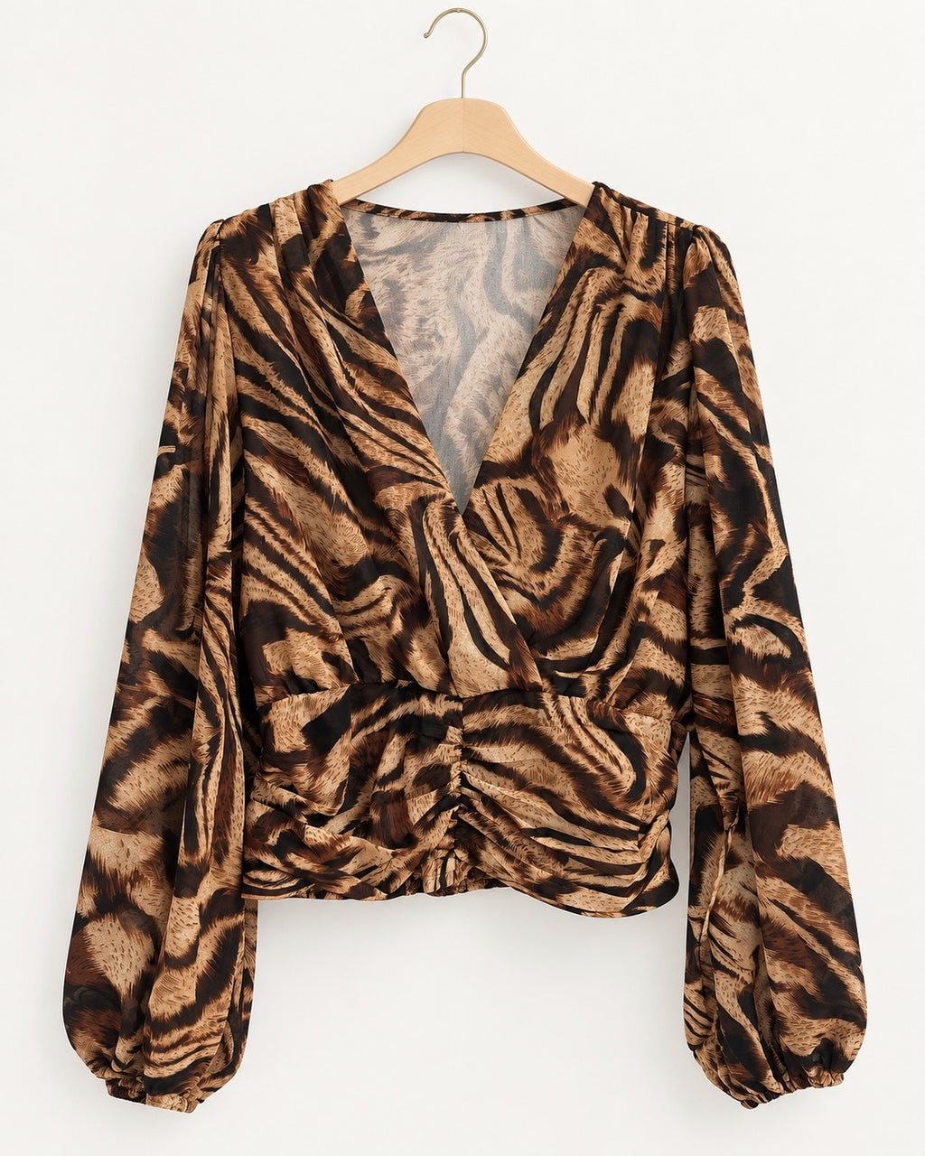 Animal Print Ruched Wrap Top