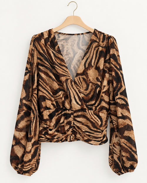 Animal Print Ruched Wrap Top