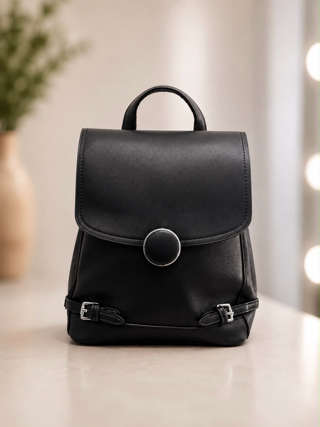 Button Detail Buckle Backpack