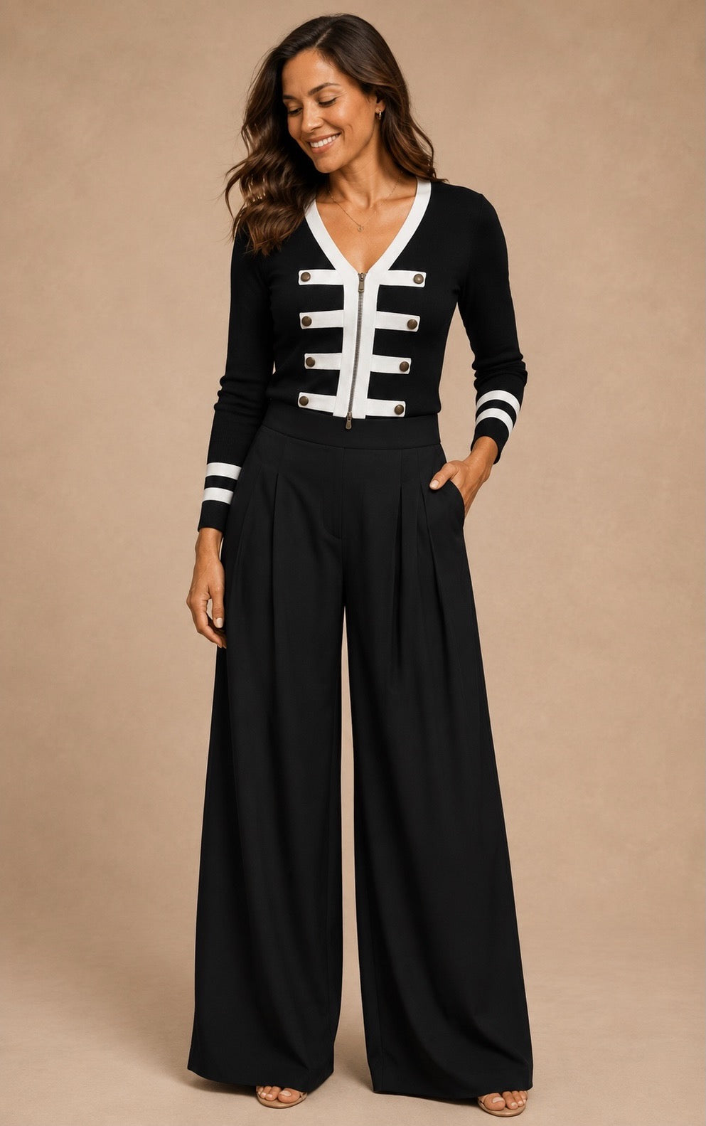 The Militaire Band Jacket Cardigan - Black & White
