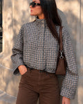 Choc, Black & Cream Check High Neck Jacket