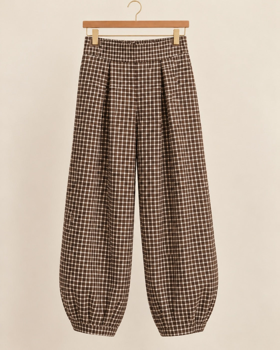Chocolate Check Print Balloon Leg Trousers