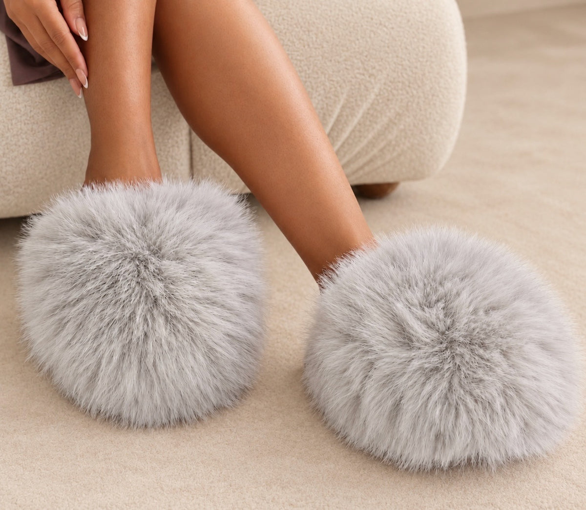 Luxe Grey Over fluffy Slippers