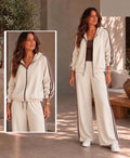Curvy Light Beige & Chocolate Luxe Side Stripe Tracksuit (available in other colours)
