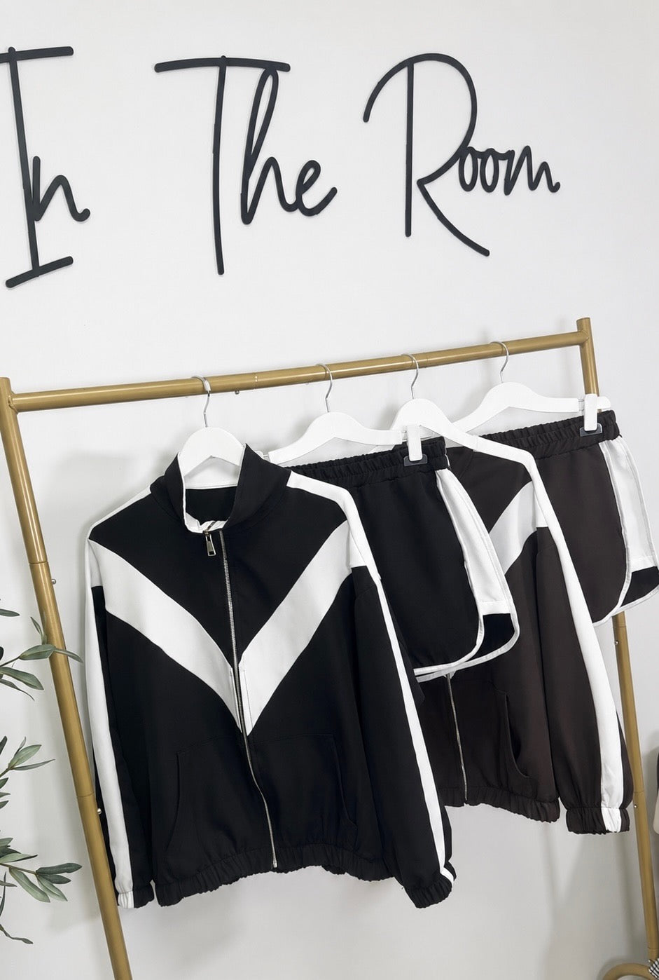 Black Contrast Panel Zip Jacket & Shorts Co-ord Se