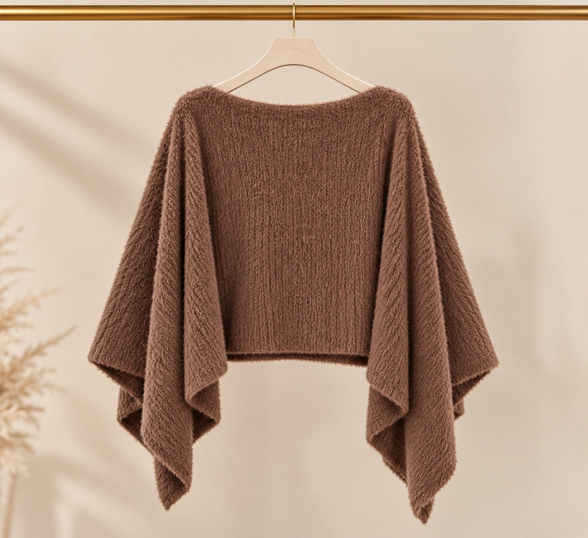 Chocolate Plush Faux Fur Poncho Top