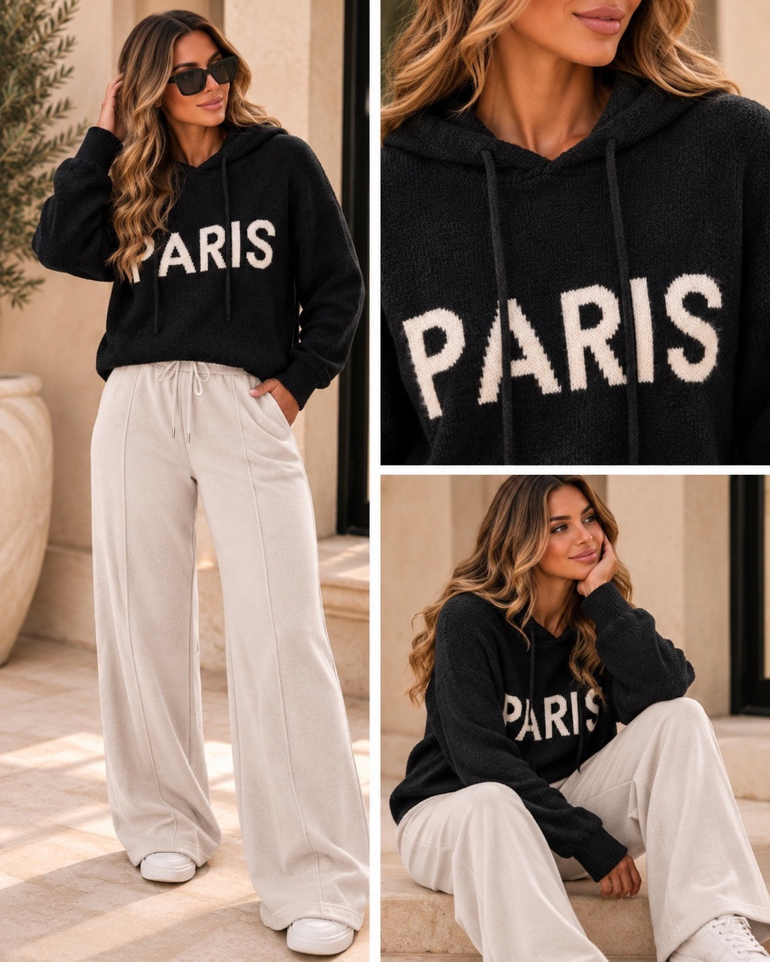 Black Paris Soft Wool Blend Hoodie