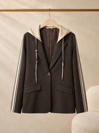 Chocolate Brown Oversized Lined Blazer - With Detachable Hood