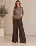 Mocha Stripe Soft Feel Lightweight Top