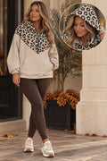 Curvy Leopard Panel Half Zip Hoodie