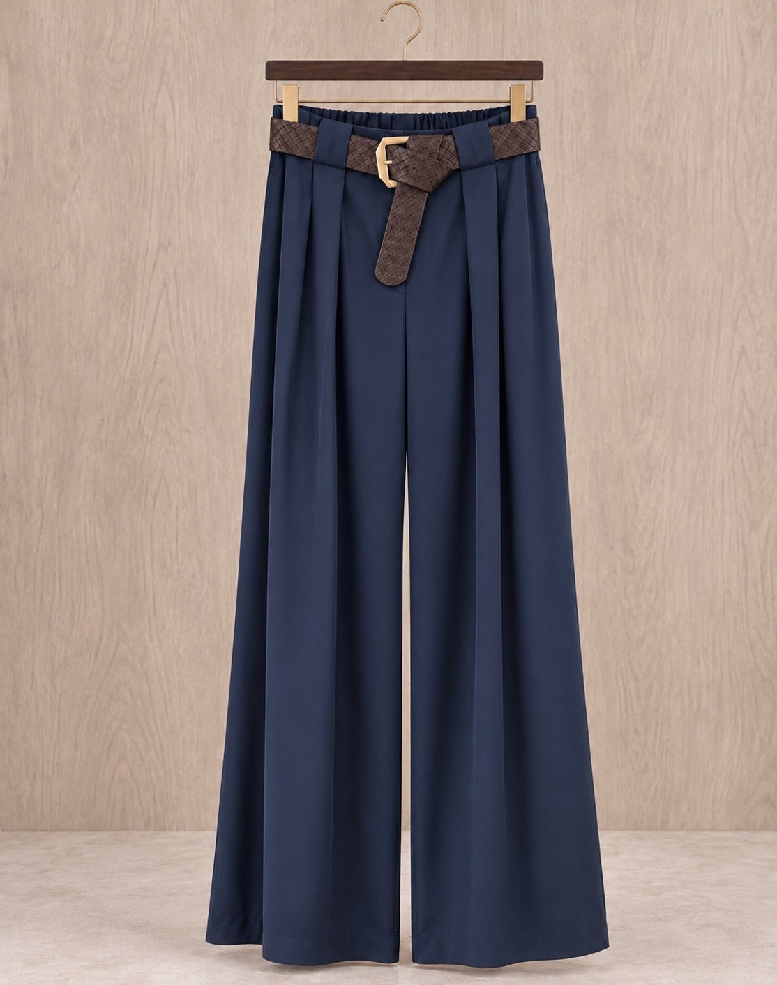 Navy Zara Inspired Luxe Belted Wide Leg Pants