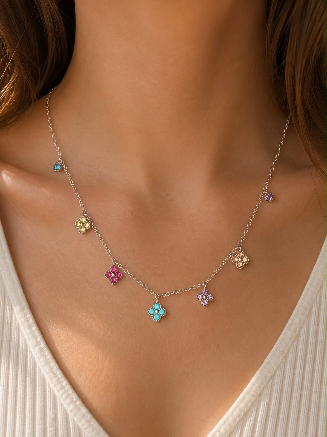 Confetti Bloom Clover Necklace