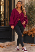 Burgundy Twist Front Chunky Knit Top