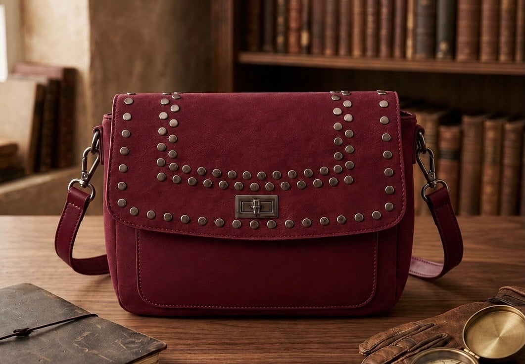 The Bordeaux Studded Crossbody Bag