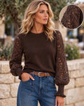 Chocolate Flower Pattern Lace Sleeve Knit Top (available in other colours)