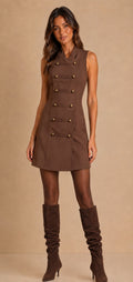 Chocolate Sleeveless Military-Style Mini Tunic Dress