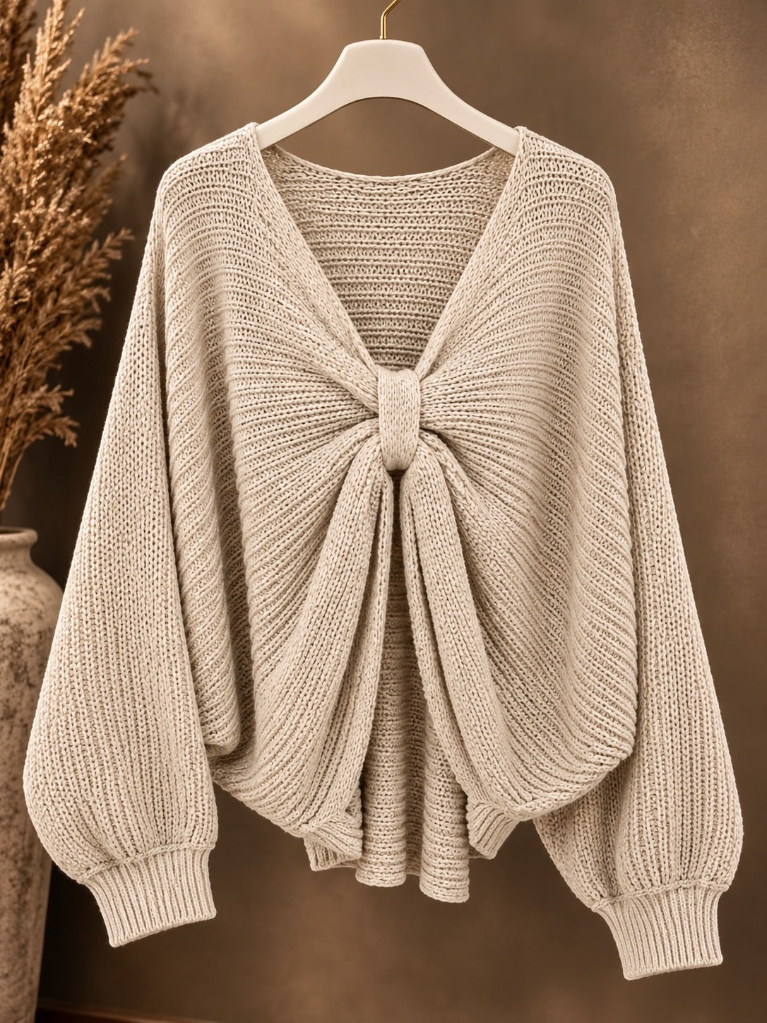 Beige Twist Front Chunky Knit Top