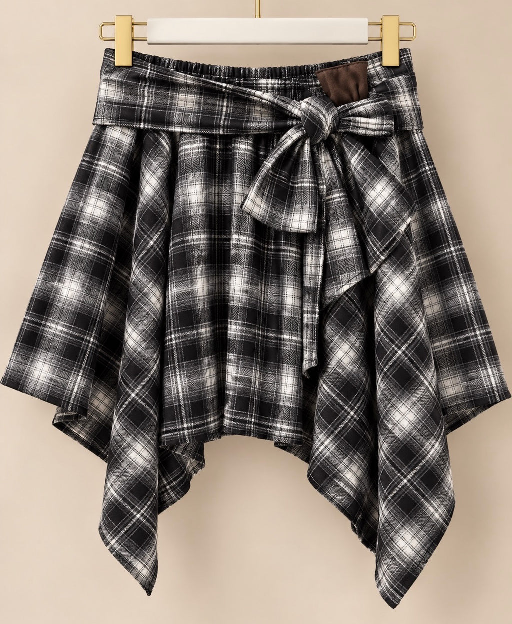 Black Check Tie-Waist Skirt