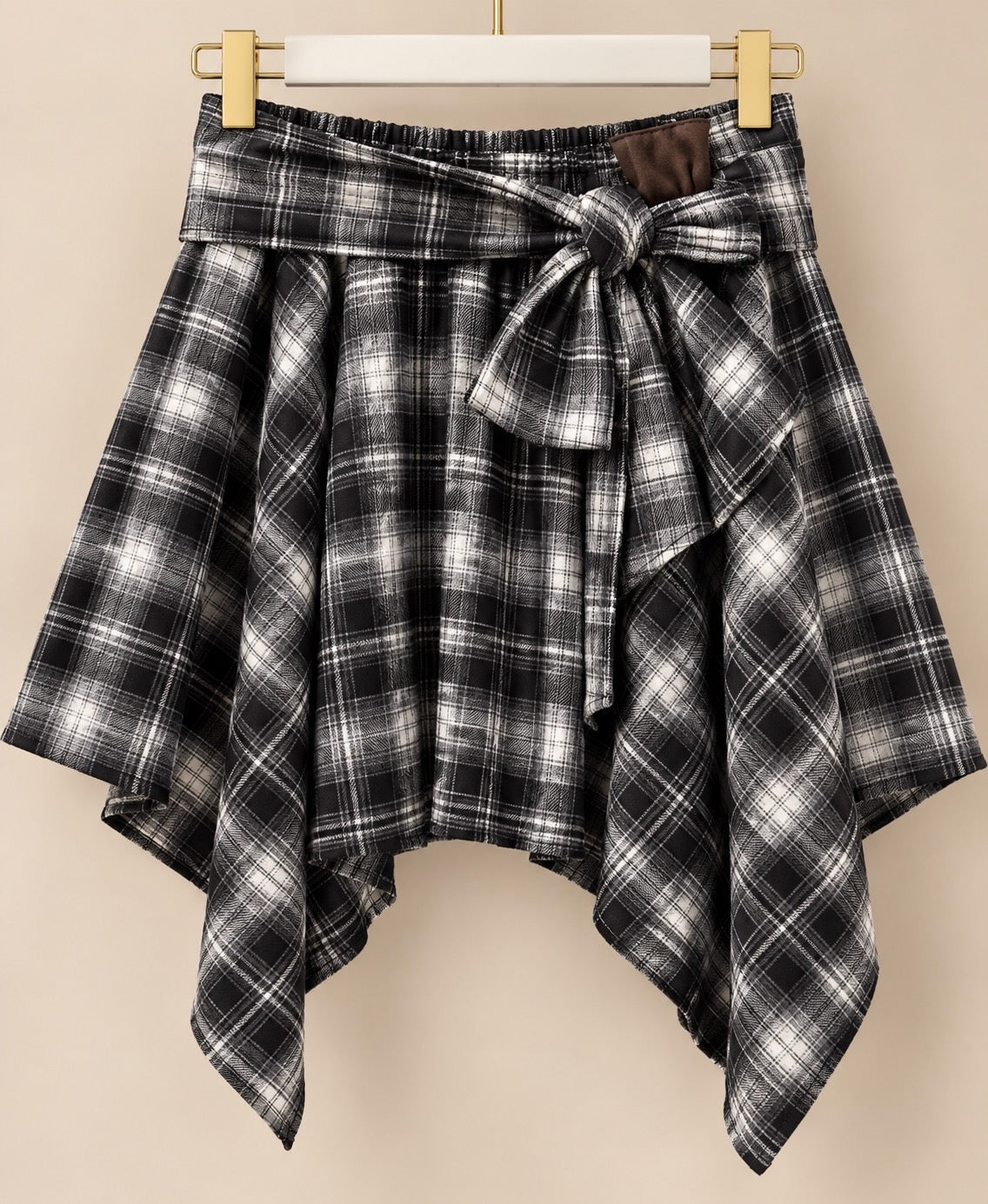Black Check Tie-Waist Skirt