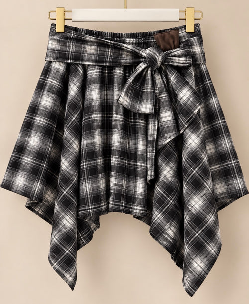 Black Check Tie-Waist Skirt