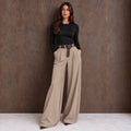 Taupe Zara Inspired Luxe Belted Wide Leg Pants