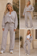 Inspired Taupe Bomber Style Co-ord Pants Set