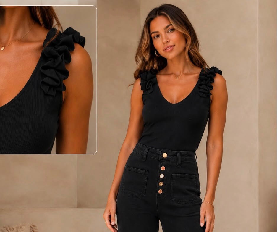 Frill Sleeve Ruffle Vest Top