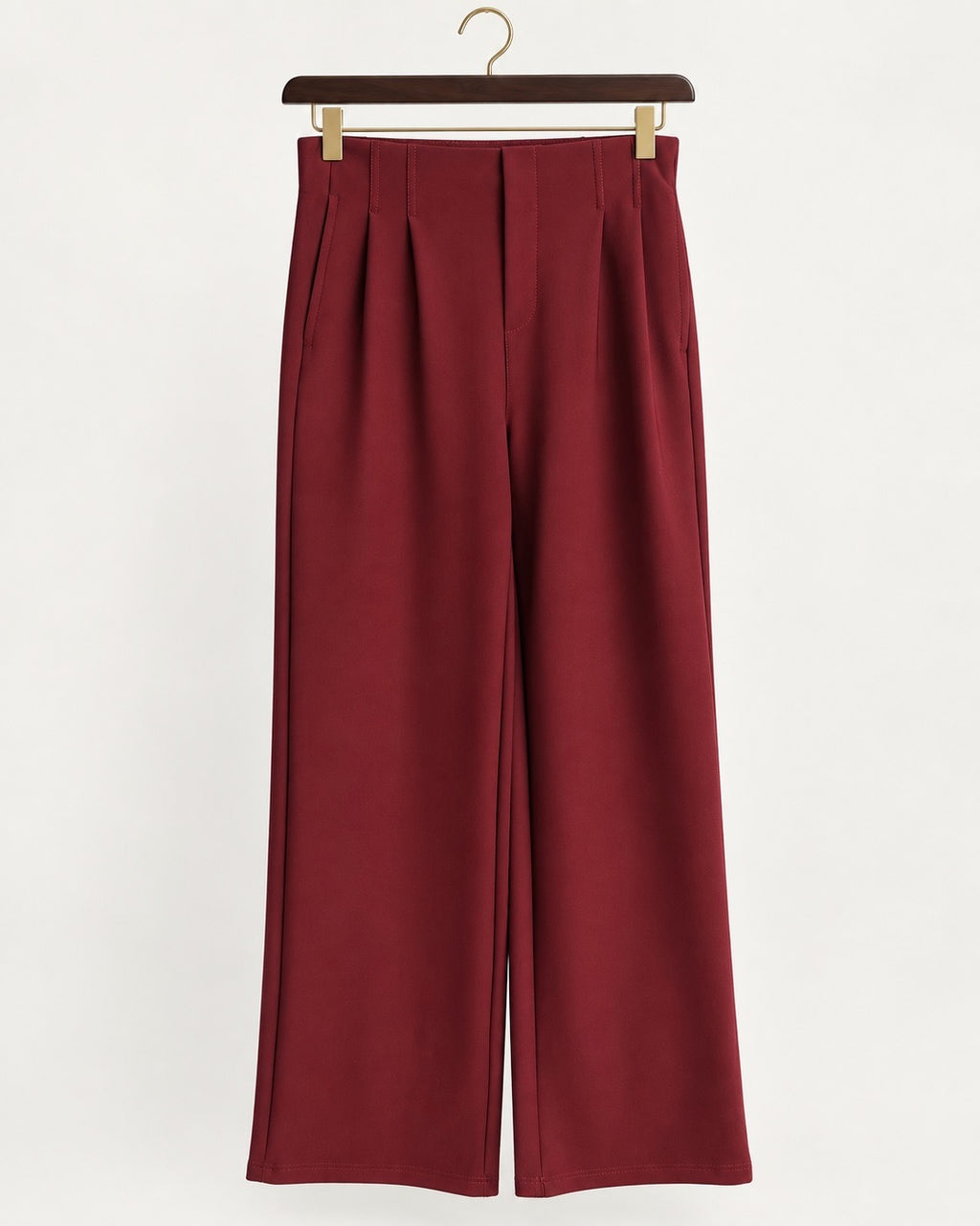 Burgundy Pleated Scuba Elasticated Waistband Trousers