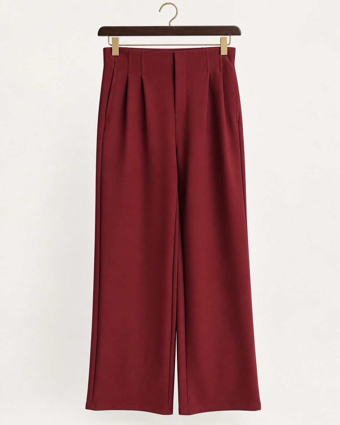 Burgundy Pleated Scuba Elasticated Waistband Trousers