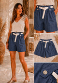 Navy Elasticated Belted Shorts