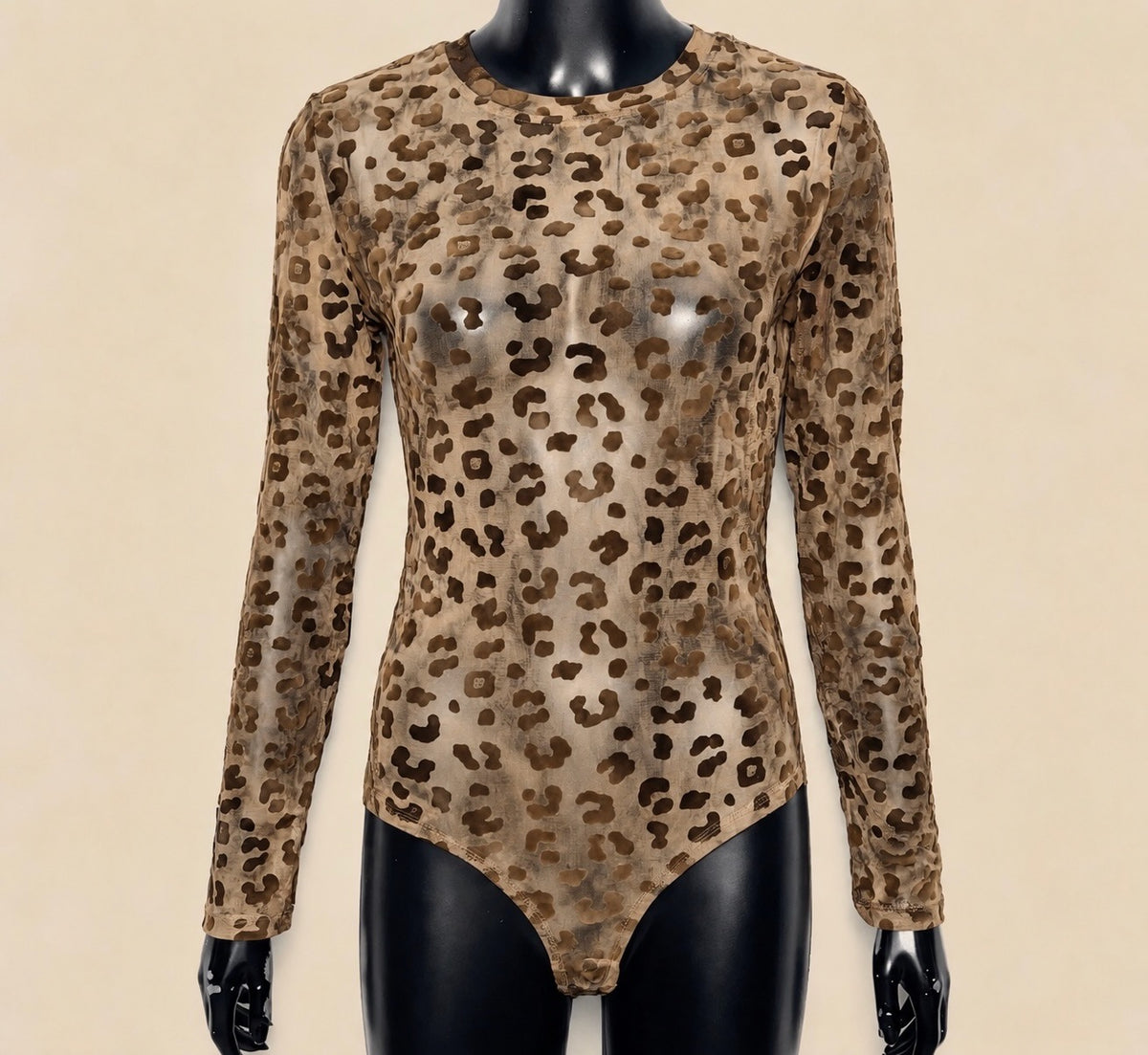 Tan/Brown Sheer Mesh Leopard Bodysuits
