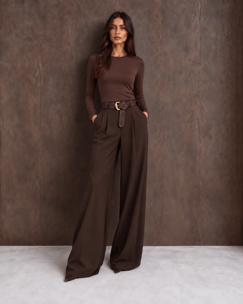 Chocolate Zara Inspired Luxe Belted Wide Leg Pants
