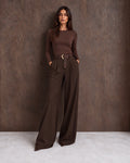 Chocolate Zara Inspired Luxe Belted Wide Leg Pants
