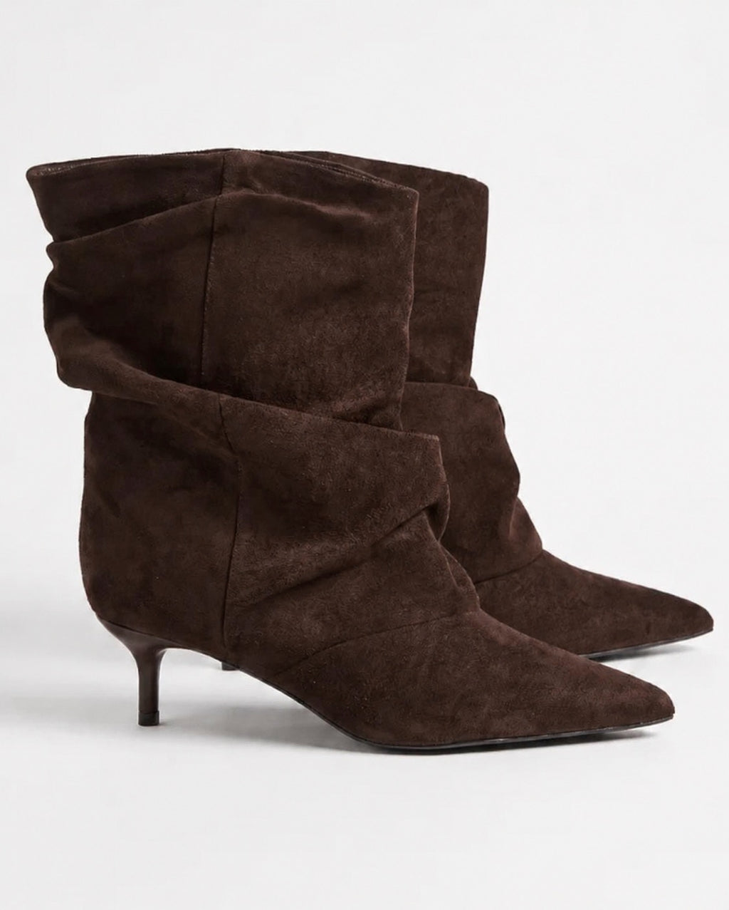 Chocolate Faux Suede Ankle Boots with Kitten Heels