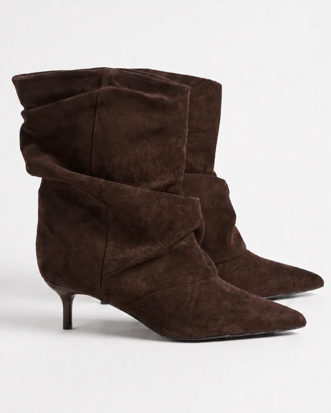 Chocolate Faux Suede Ankle Boots with Kitten Heels