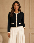 Black Contrast Trim Gold Button Knit Cardigan
