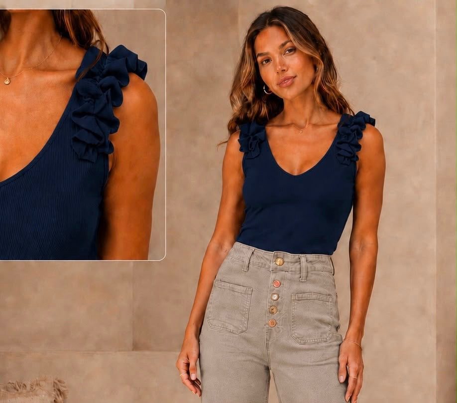 Frill Sleeve Ruffle Vest Top