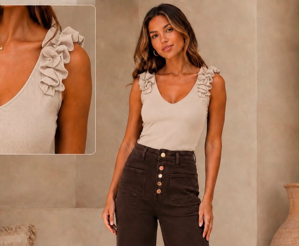 Frill Sleeve Ruffle Vest Top
