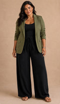 Curvy Khaki Ruched Arm Blazer