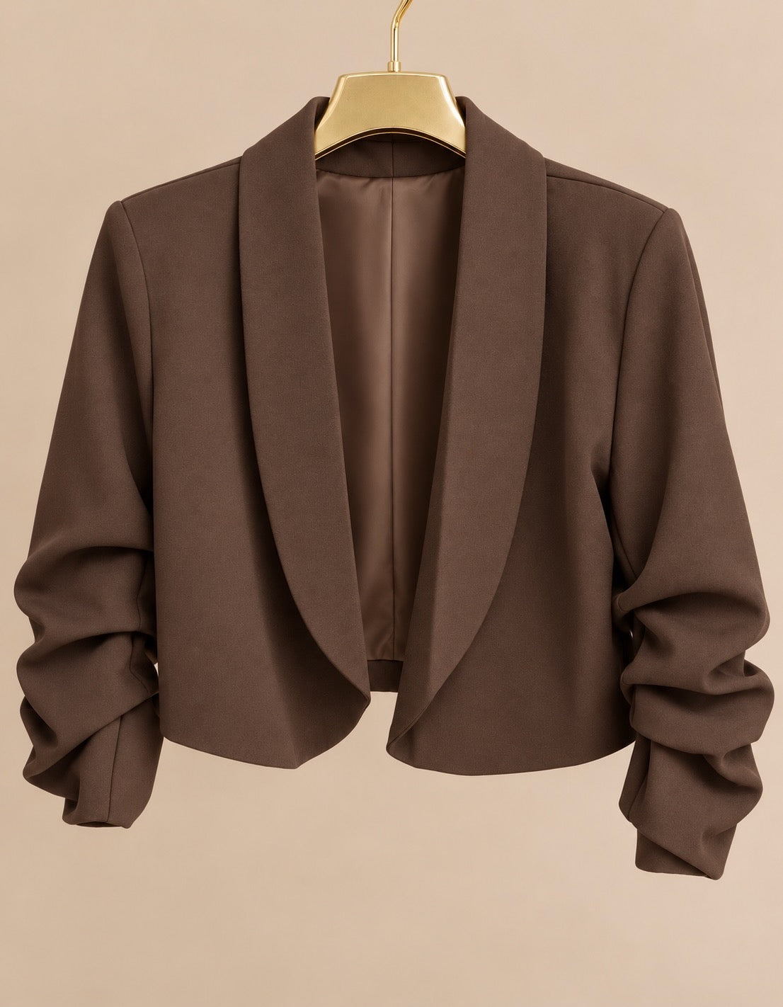 Chocolate Ruched Sleeve Cropped Blazer
