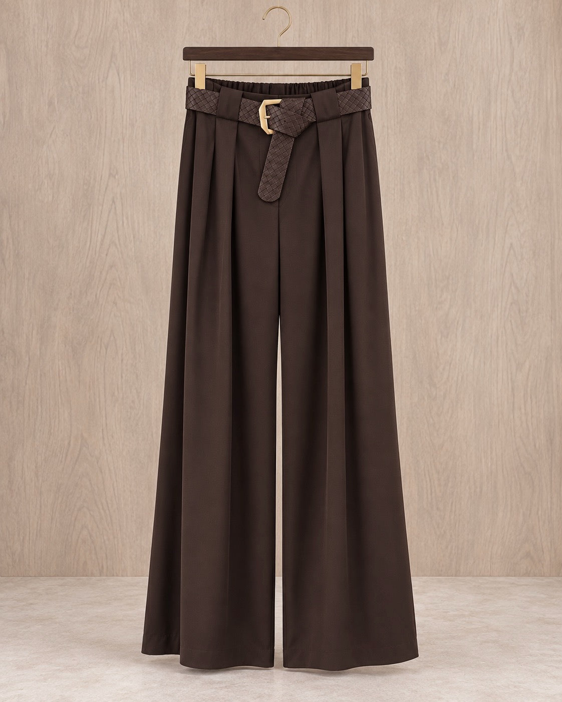 Chocolate Zara Inspired Luxe Belted Wide Leg Pants